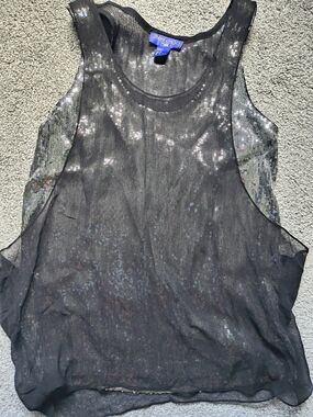 Jimmy Choo X H&M Black Sequin Mesh Tank with Silver Accents